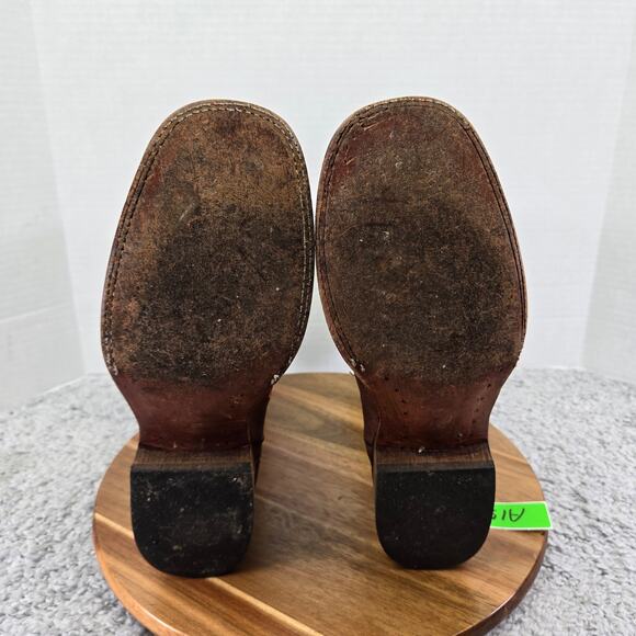 McAllen Boots Brown Leather Floral Embroidered Square Toe Western MX 26.5 US 9.5 - Picture 12 of 16